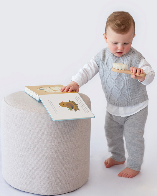 Pull torsadé sans manches bébé en cachemire gris BOTIBOTY